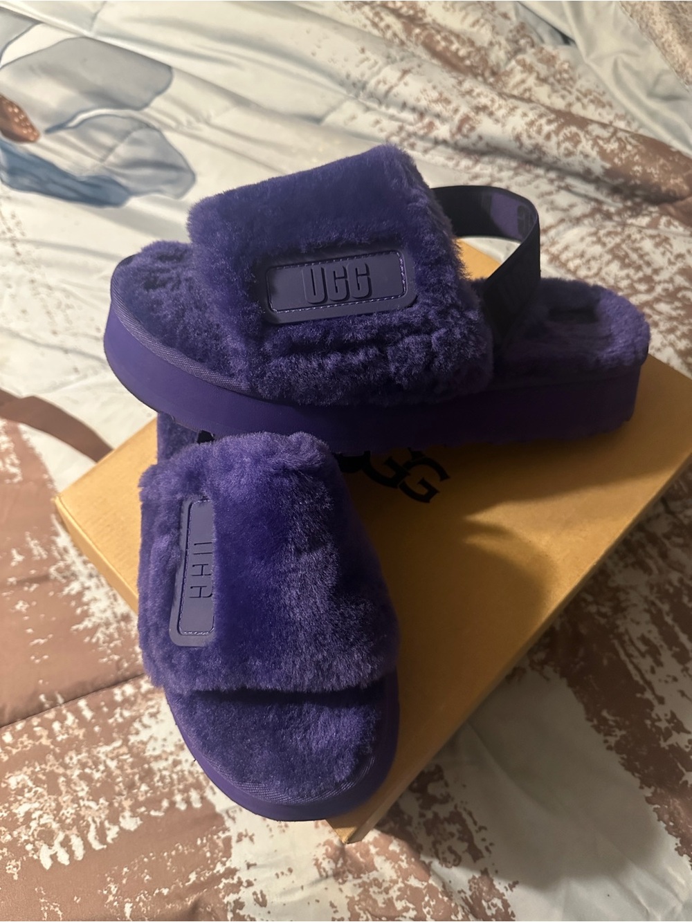 UGG Purple Plush Slide Sandals with Back Strap